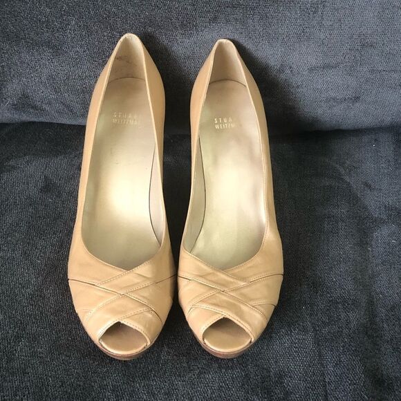 Stuart Weitzman Size 11 Nude Leather Platform Peek-a-Boo Shoes - Picture 2 of 5